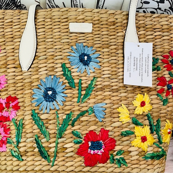 • NWT KATE SPADE OTHER GARDEN BOUQUET STRAW TOTE LARGE GREEN YELLOW MULTI - Picture 5 of 10